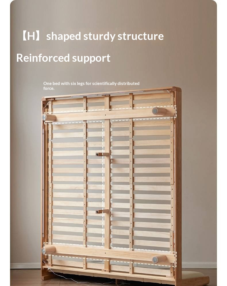 Oak Solid Wood Suspended Bed with Soft Backrest – Piano Key Design