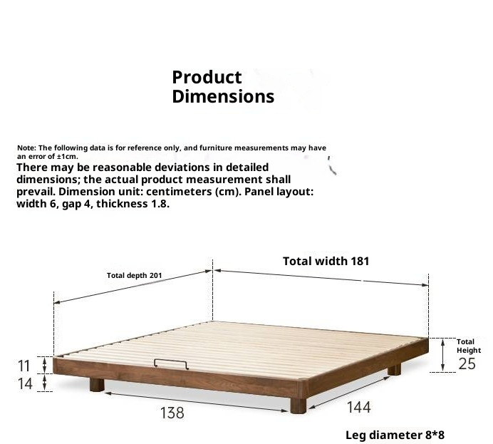 Black Walnut Solid Wood Platform Bed, Headboard-Free Bed