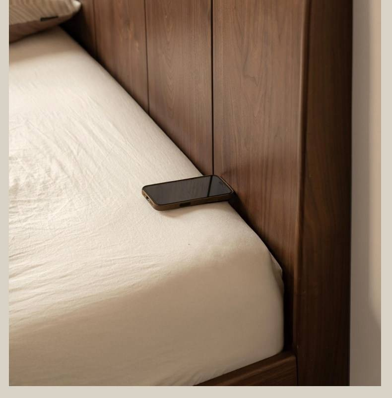 Black Walnut Solid Wood Bed — Italian Light Luxury Style