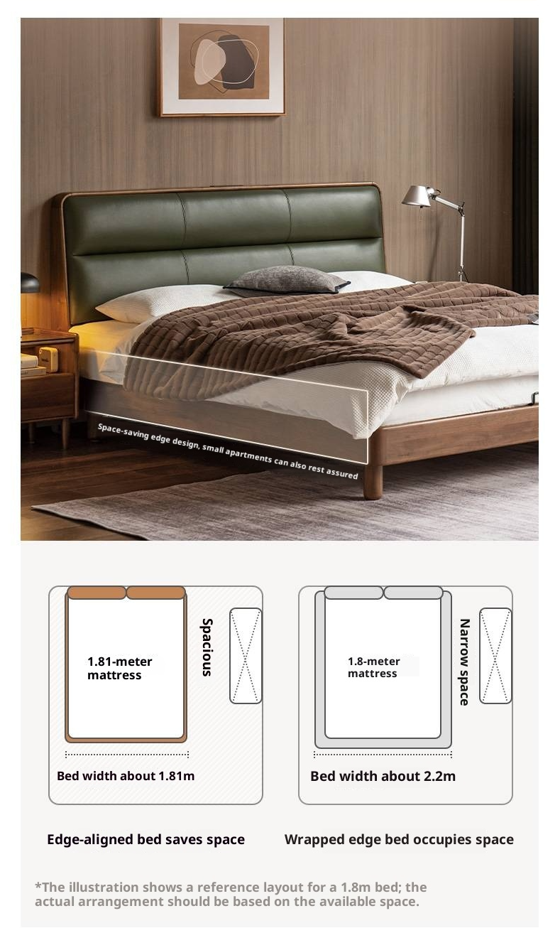 Black Walnut, Teak Solid Wood Luxury Genuine Leather Bed