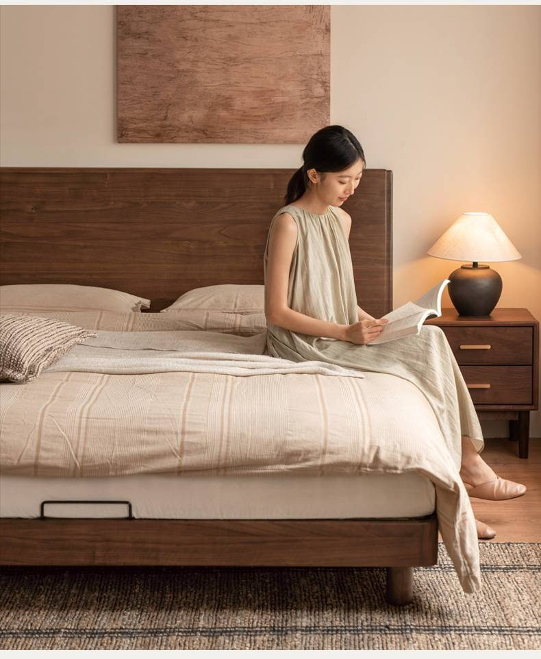 Black Walnut Solid Wood Modern Minimalist Large Bed