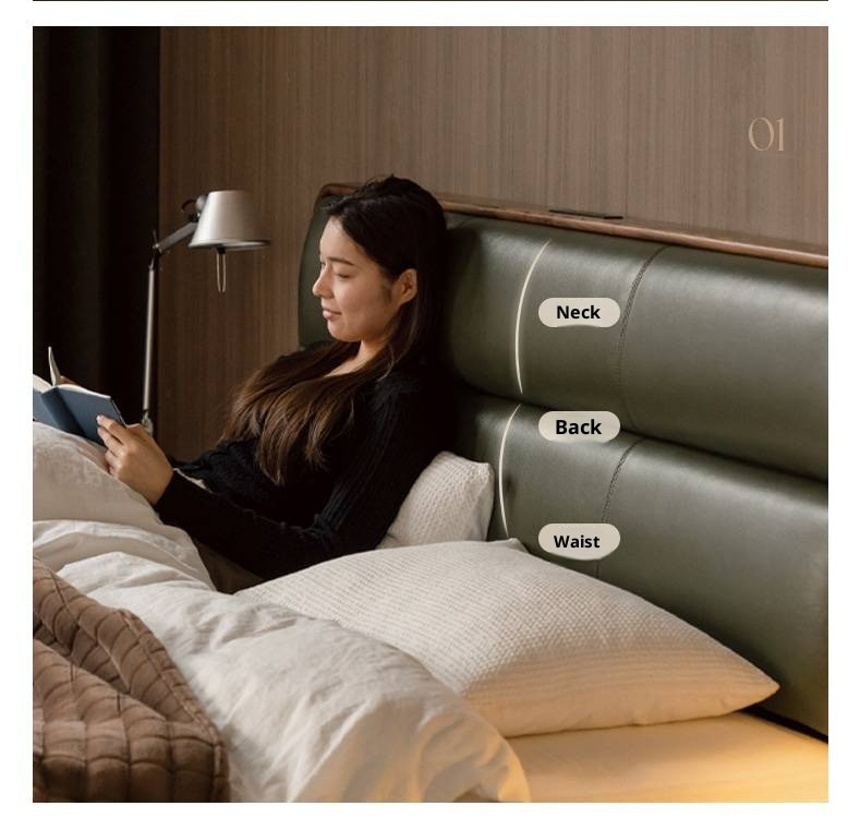 Black Walnut, Teak Solid Wood Luxury Genuine Leather Bed