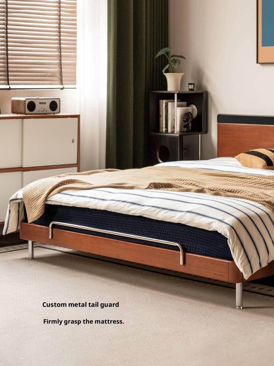 Poplar Solid Wood Mid-Century Modern Platform Bed with Flat Panel Headboard