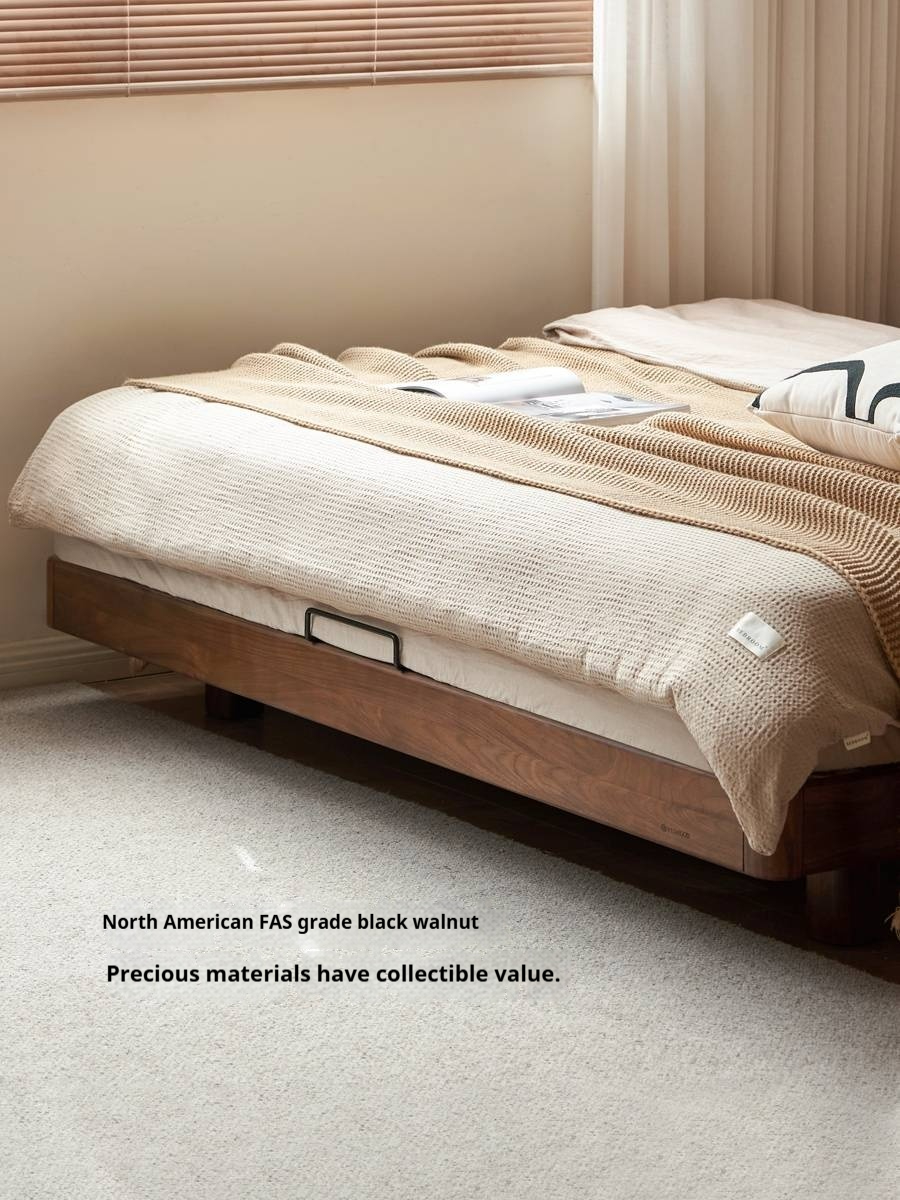 Black Walnut Solid Wood Platform Bed, Headboard-Free Bed