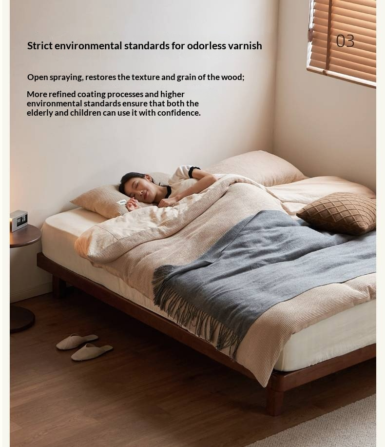 Rubberwood Solid Wood Modern Simple Platform Bed