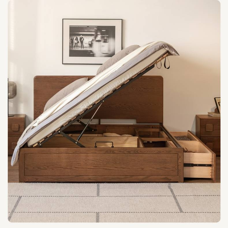 Oak Solid Wood Box Bed, Platform Box Bed, Headboard-Free Bed – Modern Minimalist Style