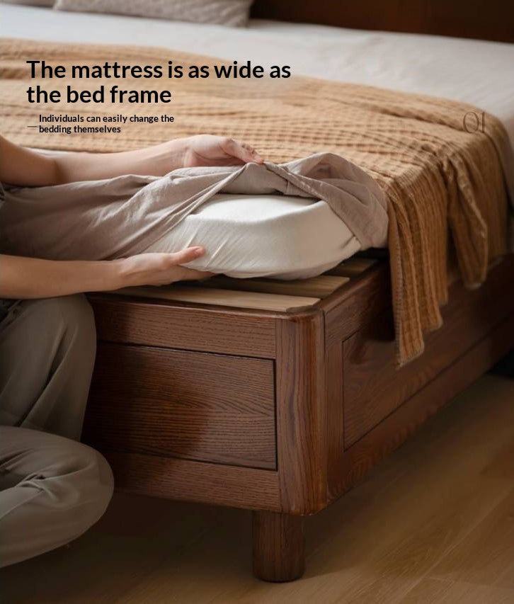 Oak Solid Wood Modern Platform Bed, Headboard-Free Box Bed