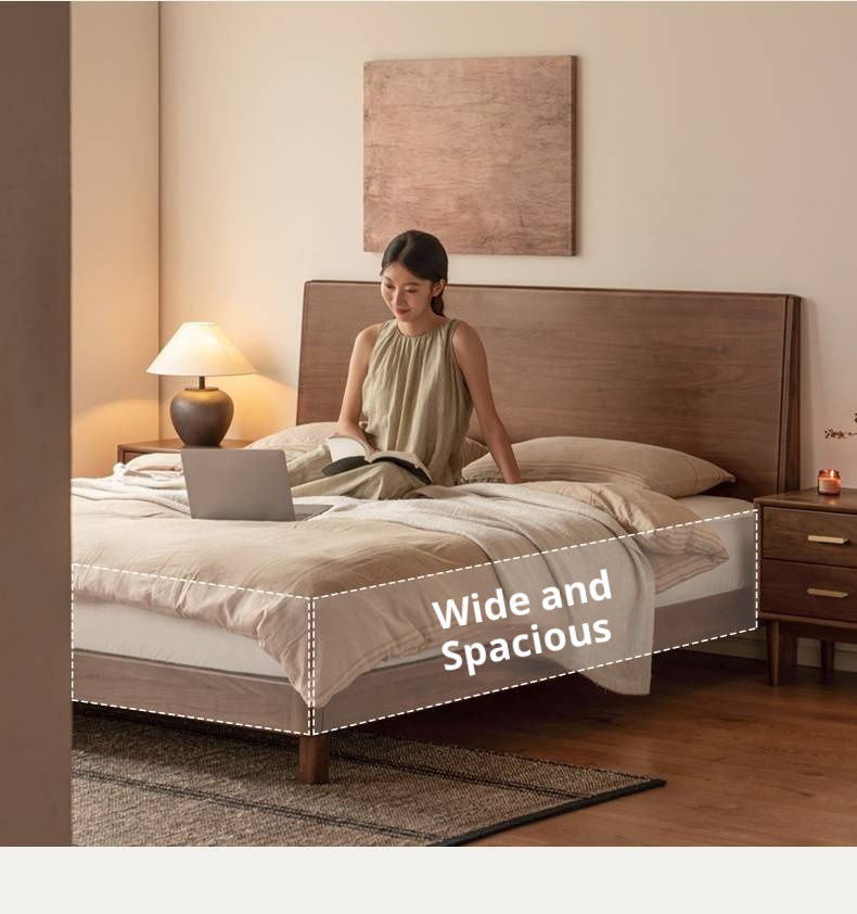 Black Walnut Solid Wood Modern Minimalist Large Bed