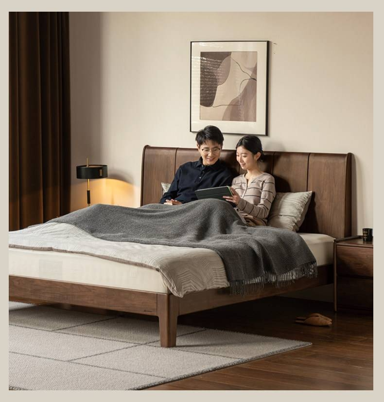 Black Walnut Solid Wood Bed — Italian Light Luxury Style