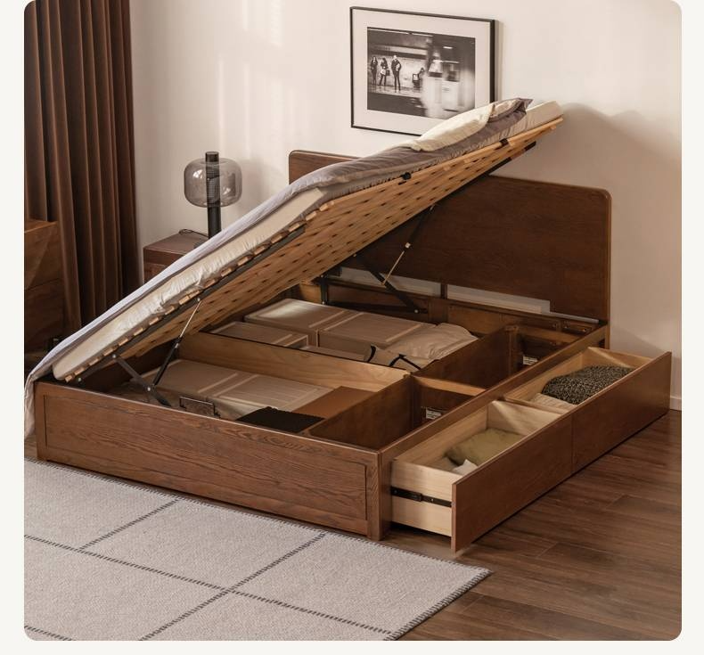 Oak Solid Wood Box Bed, Platform Box Bed, Headboard-Free Bed – Modern Minimalist Style