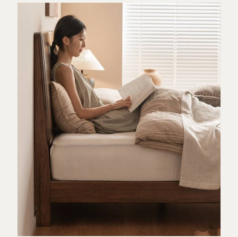 Black Walnut Solid Wood Modern Minimalist Large Bed