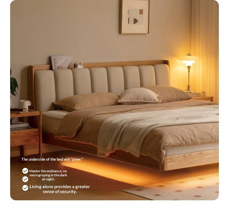 Oak Solid Wood Suspended Bed with Soft Backrest – Piano Key Design