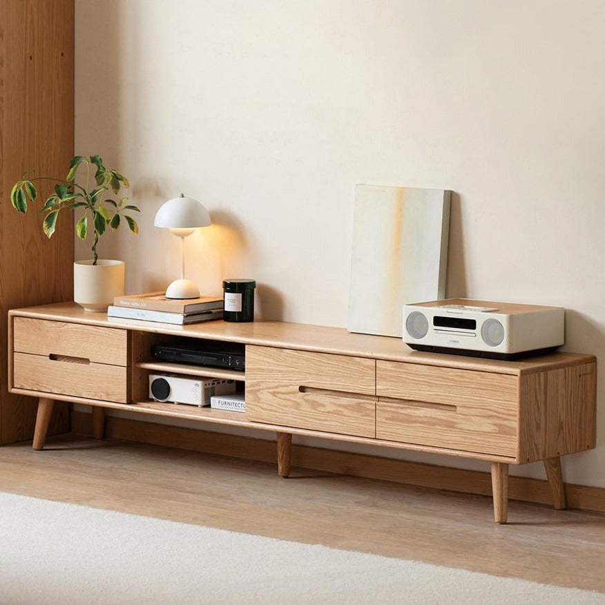 Oak Solid Wood TV Stand Sliding Doors: