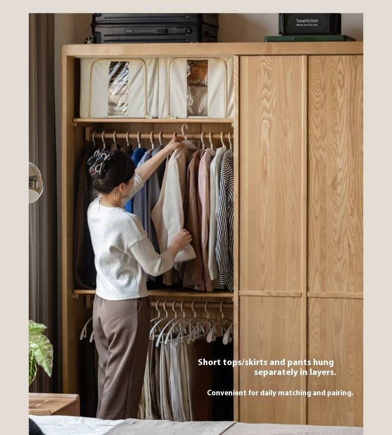 Ash Solid Wood Modern Wardrobe With Sliding Doors