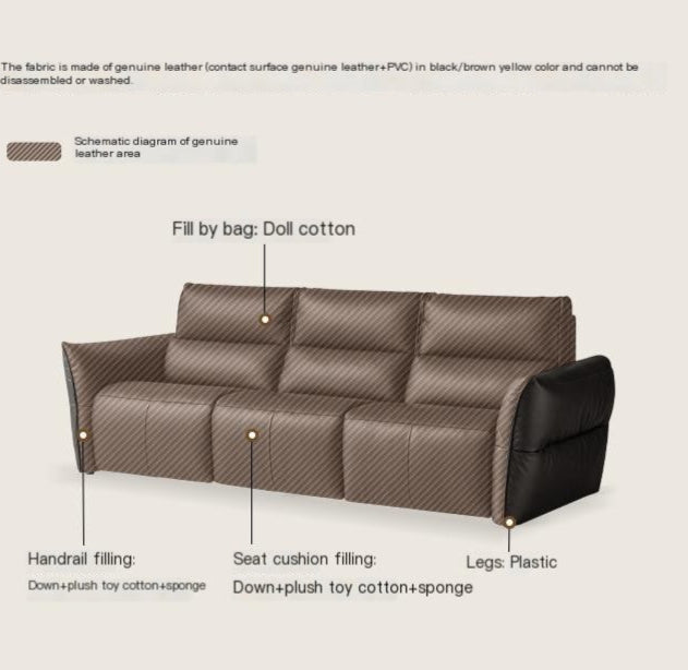 Genuine Leather Sofa Italian Light Luxury Tofu Block Sofa