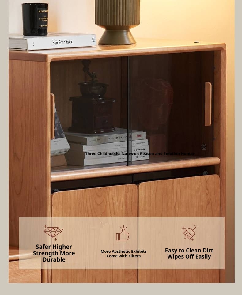 Cherry Solid Wood Wall-Mounted Side Cabinet Modern Minimalist Style