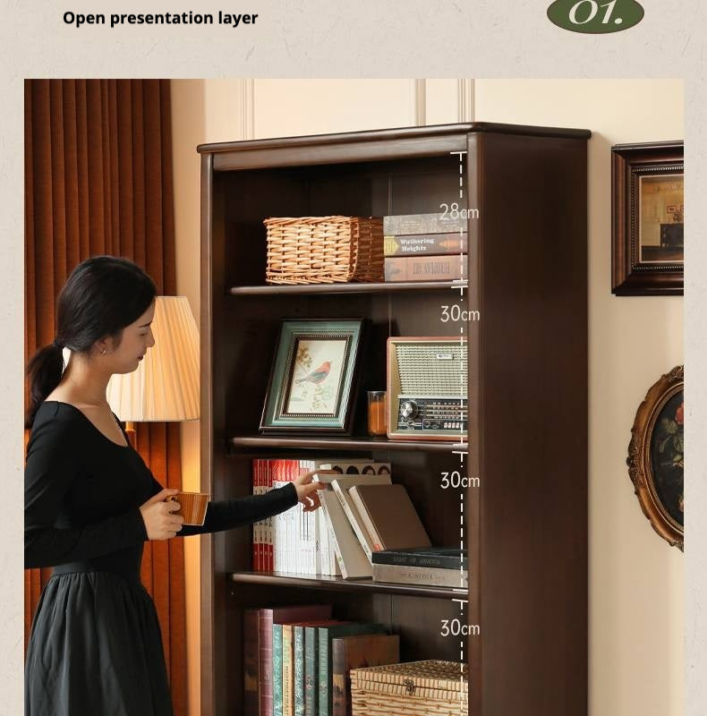 Poplar, Black Walnut Solid Wood American Retro Bookcase.
