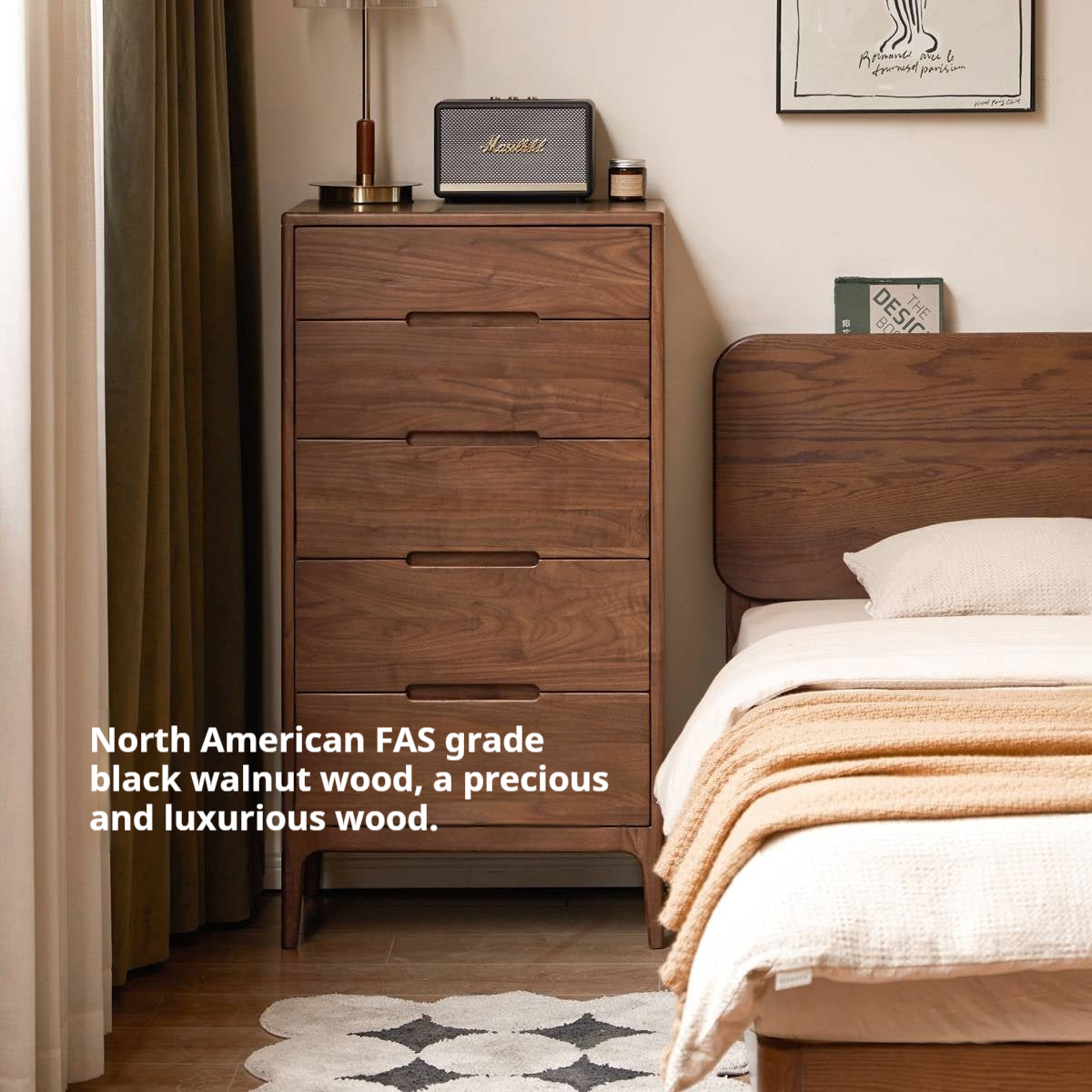 Black Walnut Solid Wood Modern Nordic Style Side Cabinet