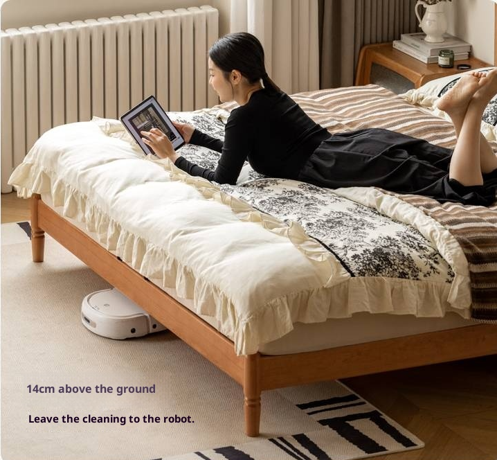 Cherry Solid Wood Soft Backrest Bed, French Retro Style