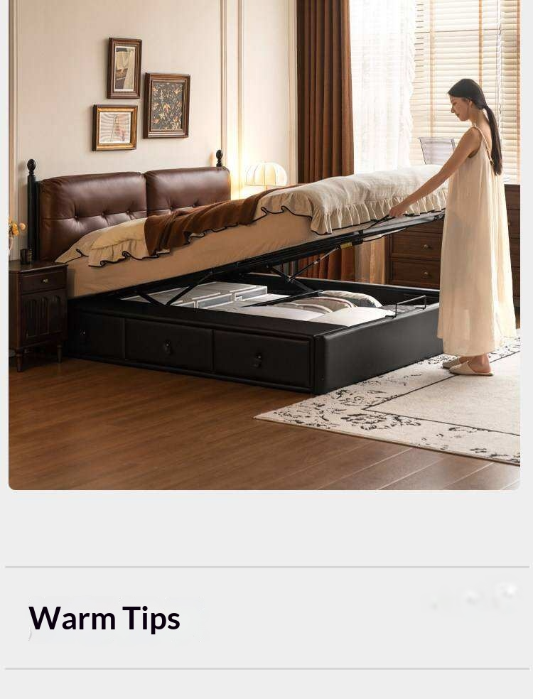 Genuine Leather Luxury Storage Bed with Lift-Up Storage Box Bed