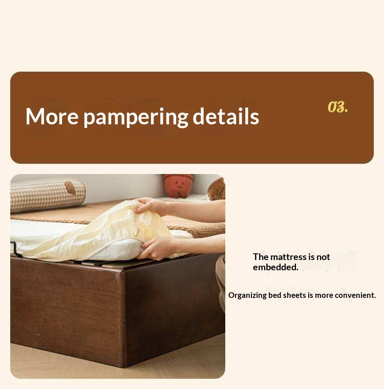 Rubberwood Solid Wood Storage Bed with No Headboard and Side-Opening Lid