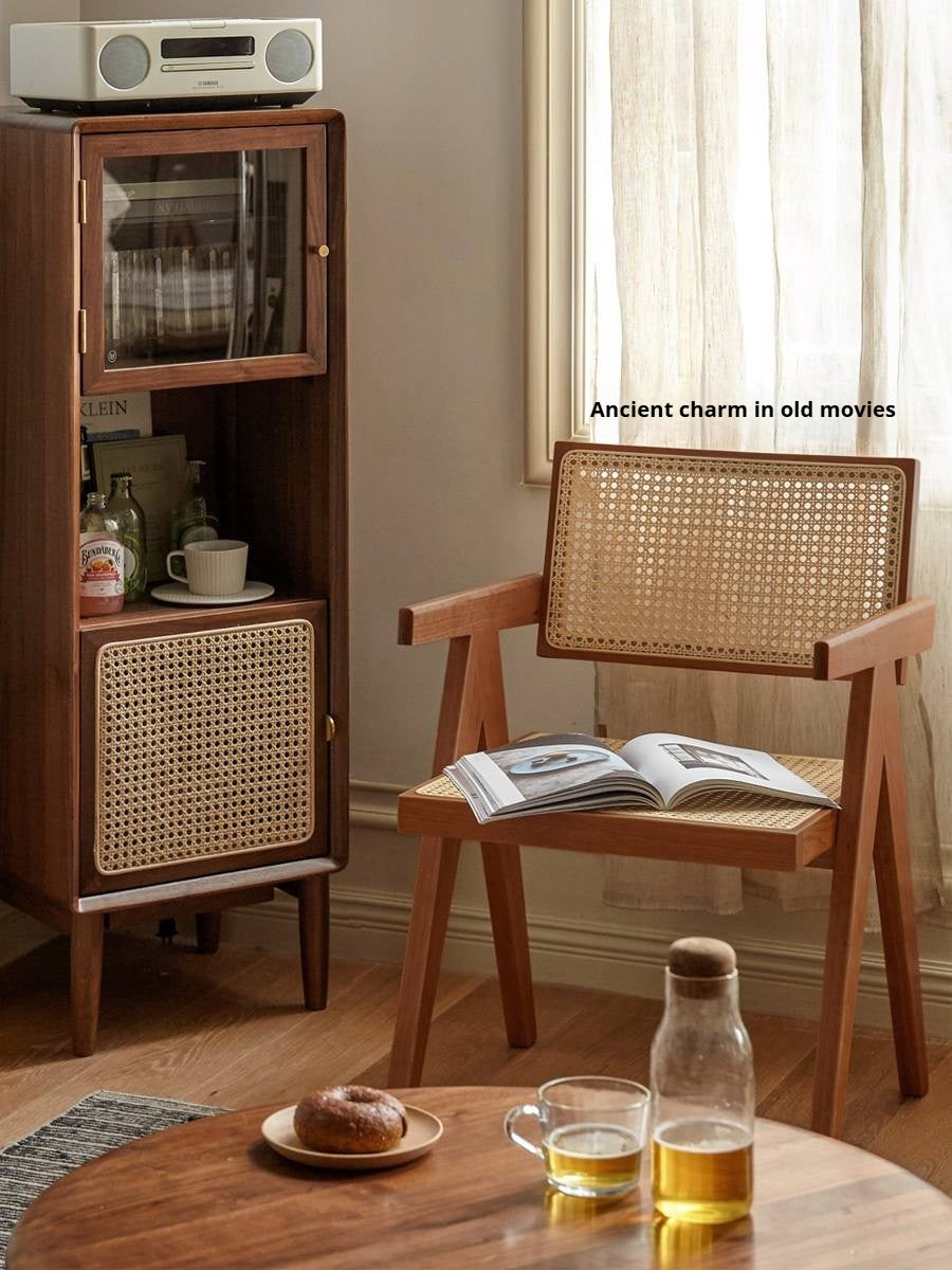 Beech Solid Wood Retro Rattan Dining Chair