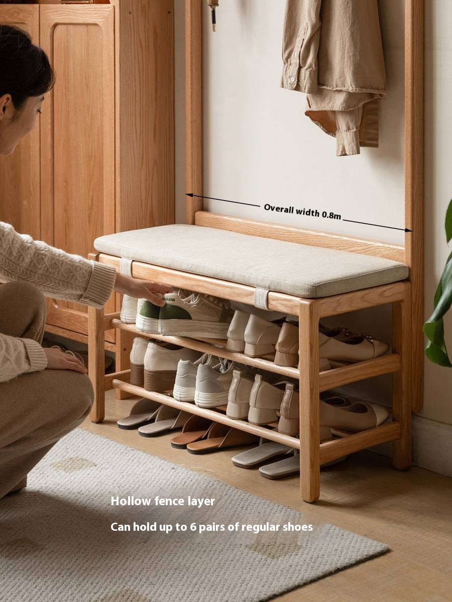 Oak, Beech Solid Wood Shoe Bench With Hanger
