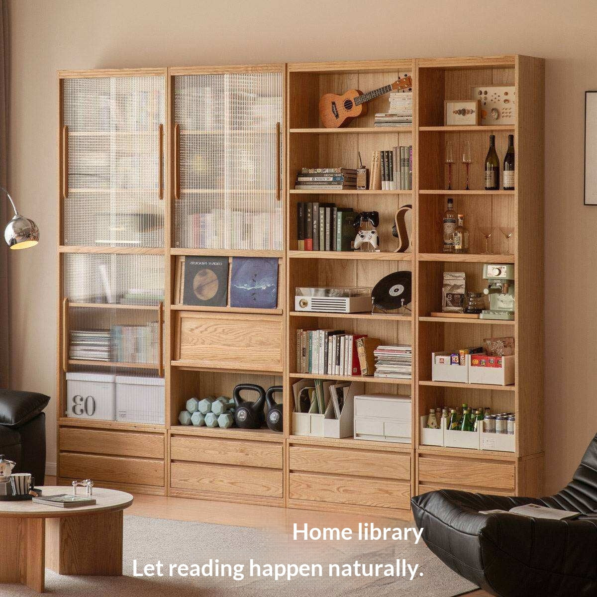Oak, Ash Solid Wood Wall-Mounted Bookcase with Simple Storage Design