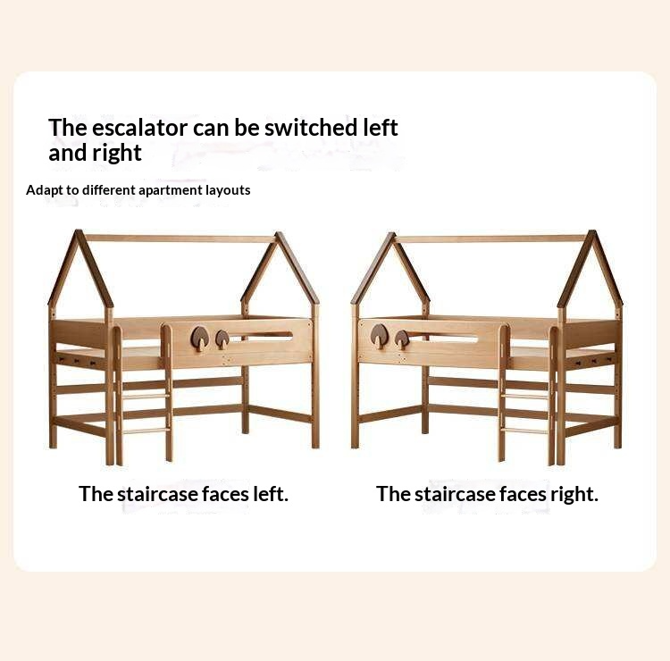 Beech Solid Wood Children's Loft Bed with Table Under Bed