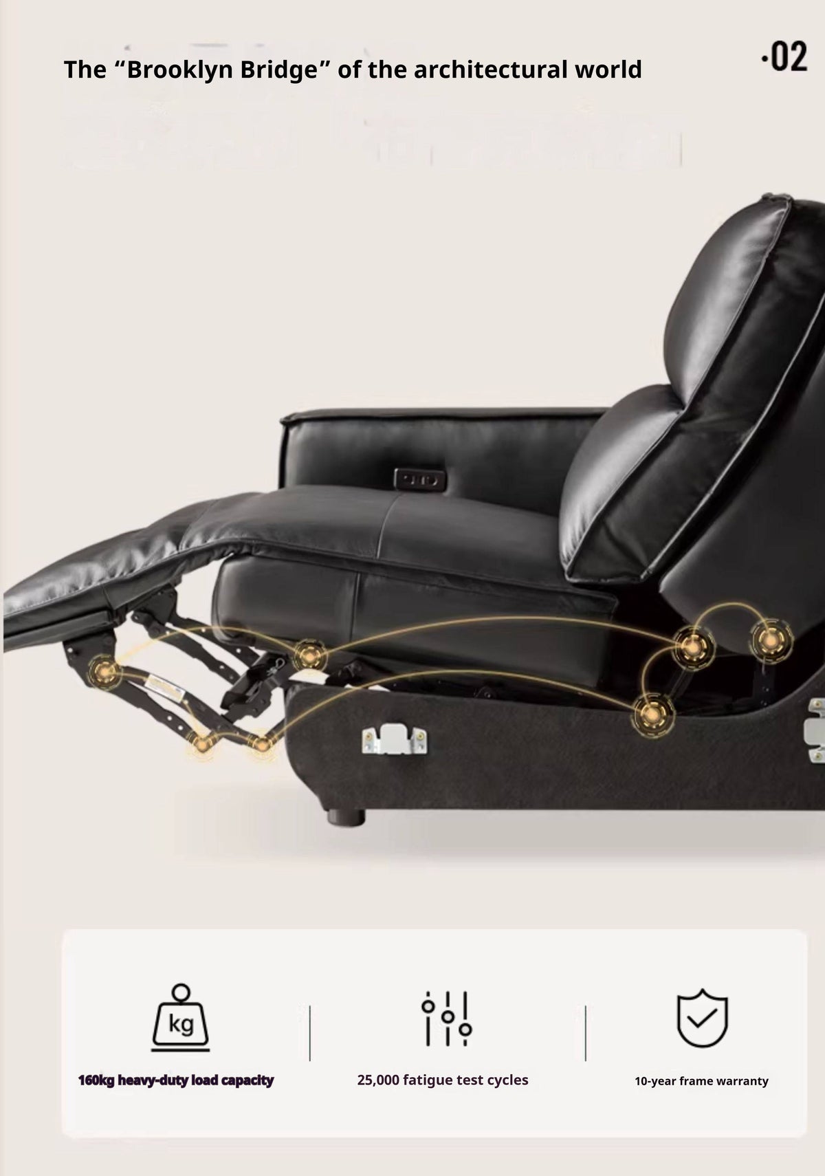 Genuine Leather Power Reclining Sofa with Adjustable Headrests and USB Charging