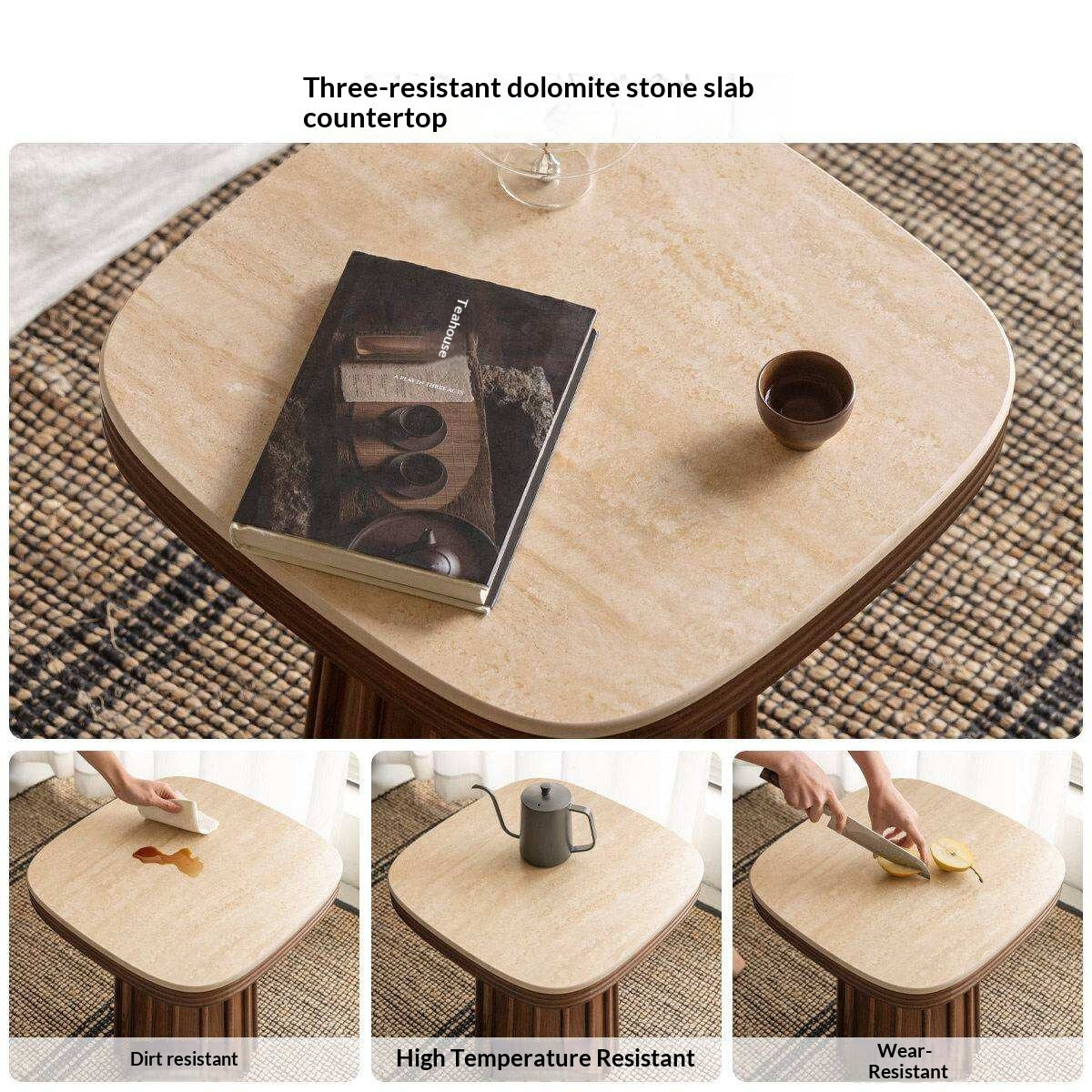 Oak Solid Wood Square Side Table with Silent Style and Rock Slab Design