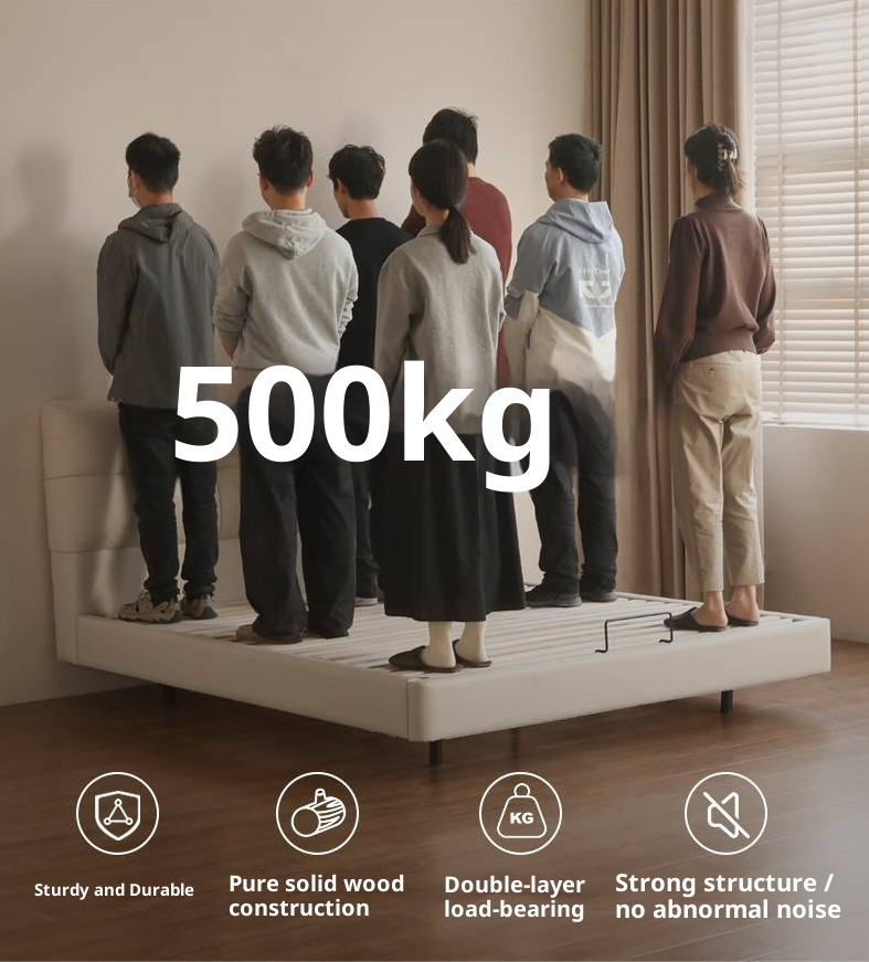 Genuine Leather Top Layer Cowhide Soft Suspension Bed with Lighting