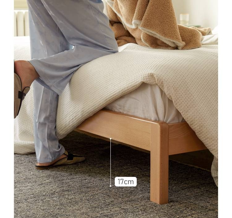 European Beech Solid Wood Bed Modern Simple