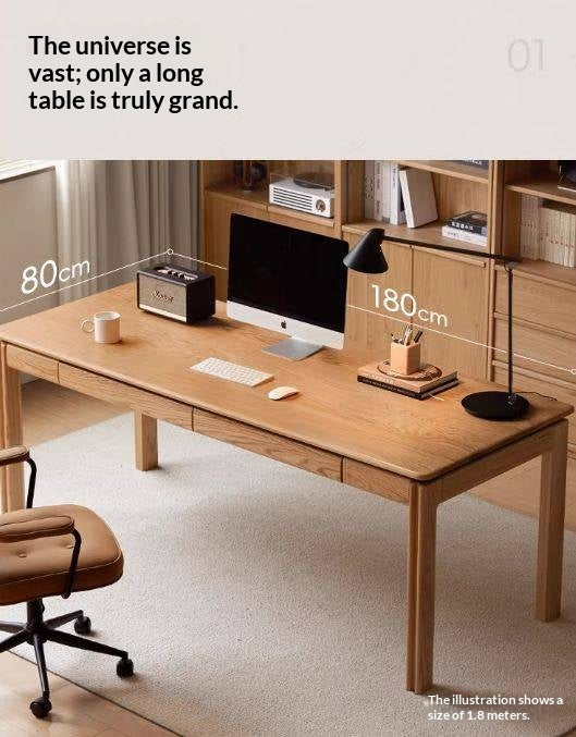 Oak, Ash Solid Wood Modern Minimalist Office Desk with Drawers