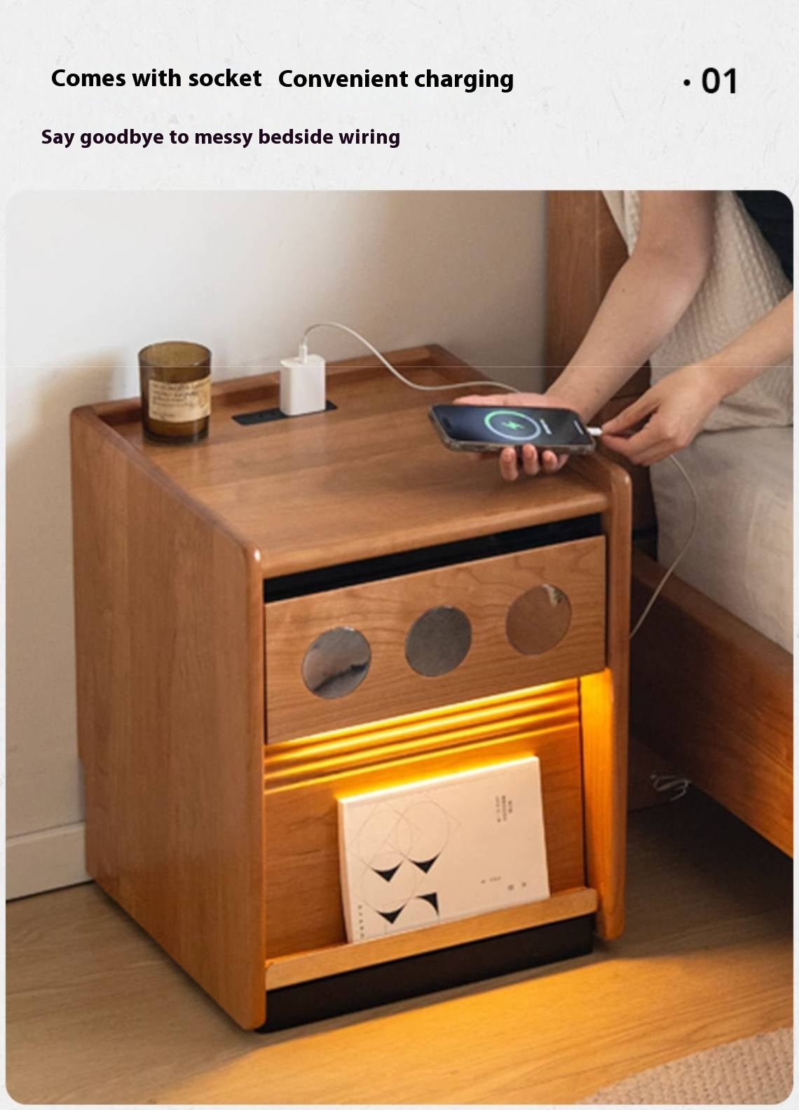 Black Walnut, Cherry, Ash, Sandalwood, Poplar Solid Wood Nightstand