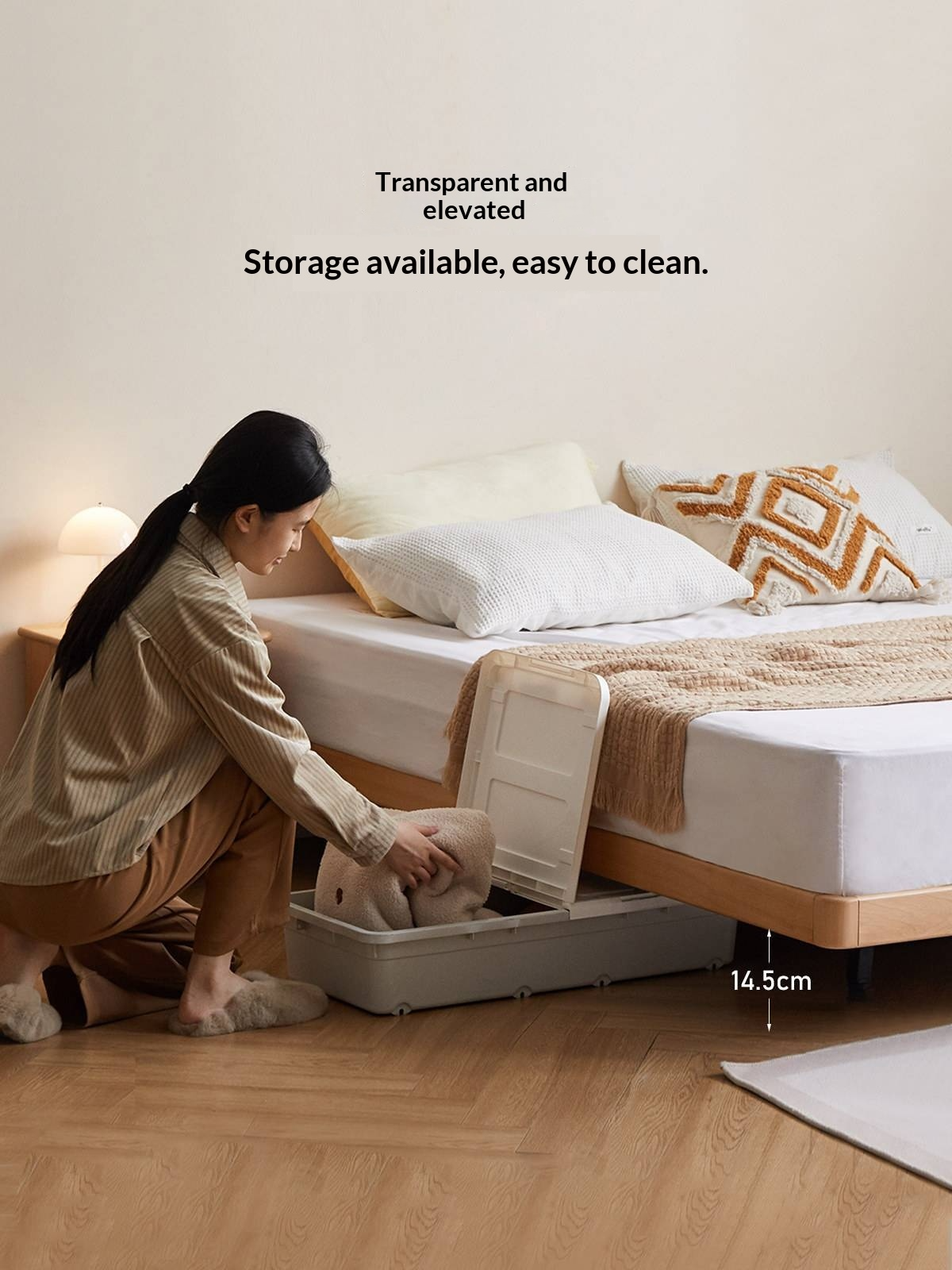 Beech Solid Wood Platform Bed, Headboard-Free Bed, Flush-Edge Floating Bed