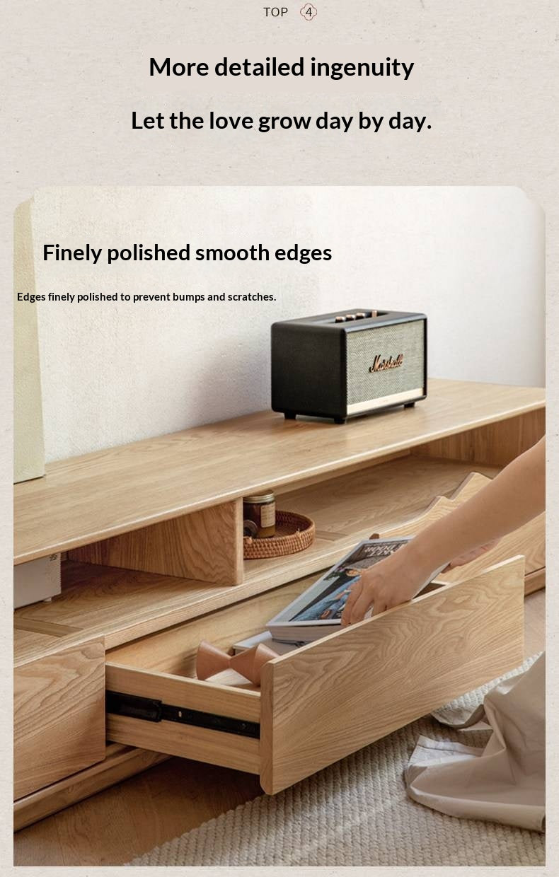 Ash Solid Wood Floor TV Storage Cabinet.