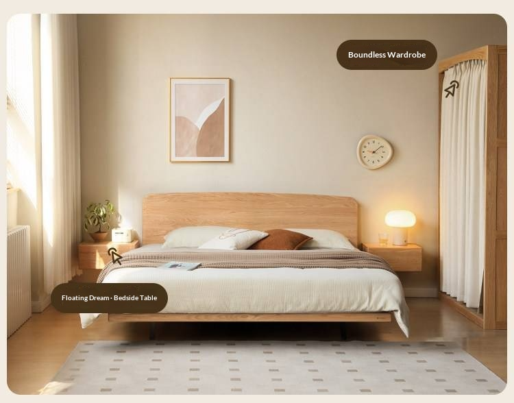 Oak Solid Wood Bed — Simple Floating Bed Design