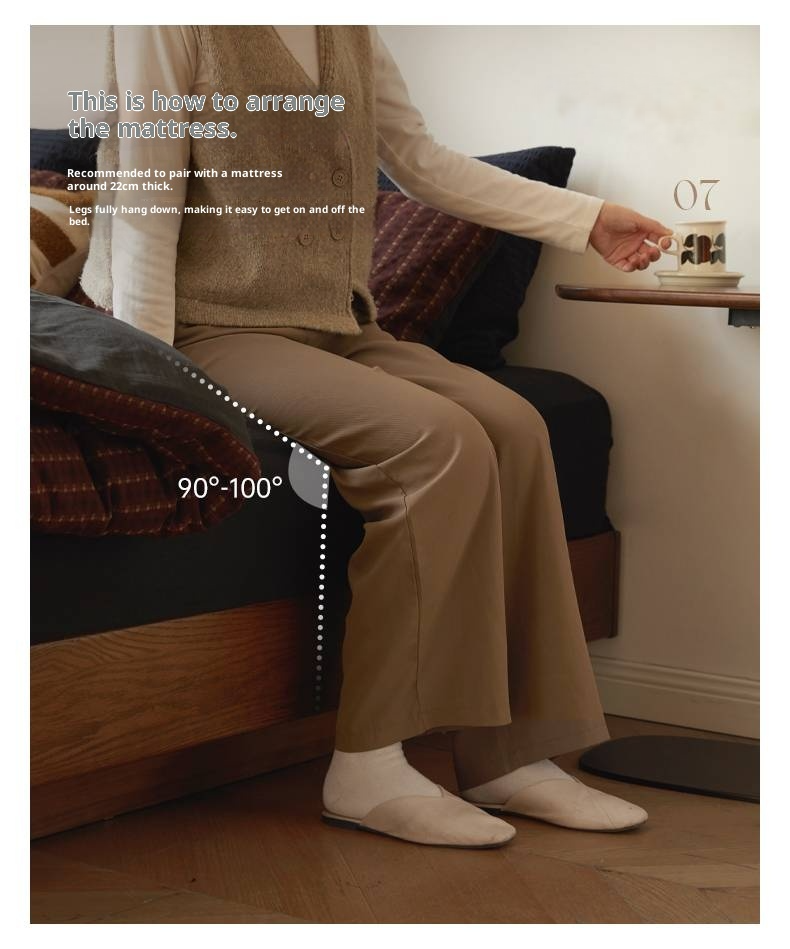 Oak Solid Wood Floating Platform Box Bed, Headboard-Free Bed with Light Modern Minimalist