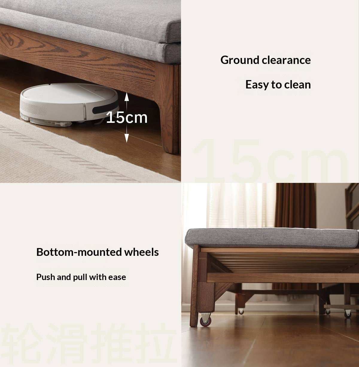 Oak Solid Wood Pull-Out Sofa Bed with Extended Sleeping Platform