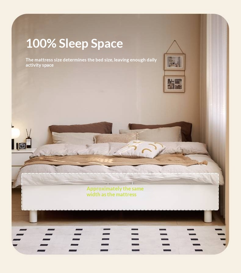 Rubberwood Solid Wood Platform Bed, Headboard-Free Box Bed