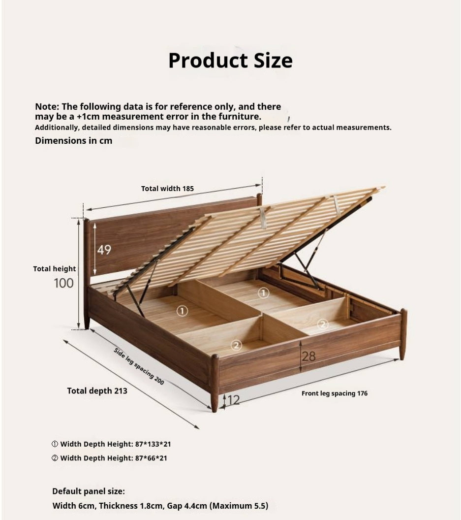Black Walnut Solid Wood Adjustable Storage Bed with Flat Panel Headboard