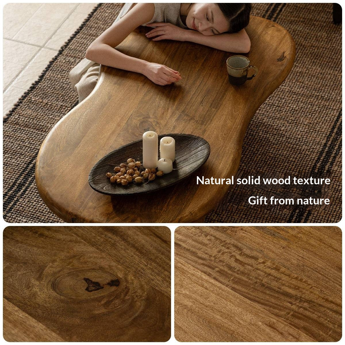 Mango Solid Wood Wabi Sabi Coffee Table with Irregular Cloud Design