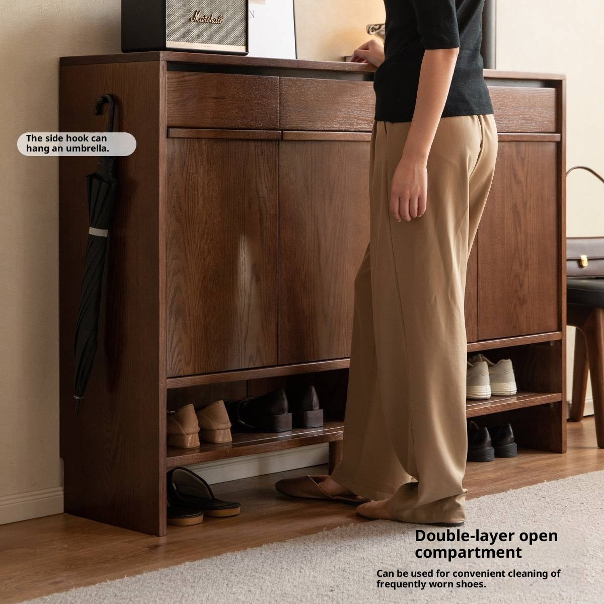 Oak Solid Wood Capacity Shoe Cabinet