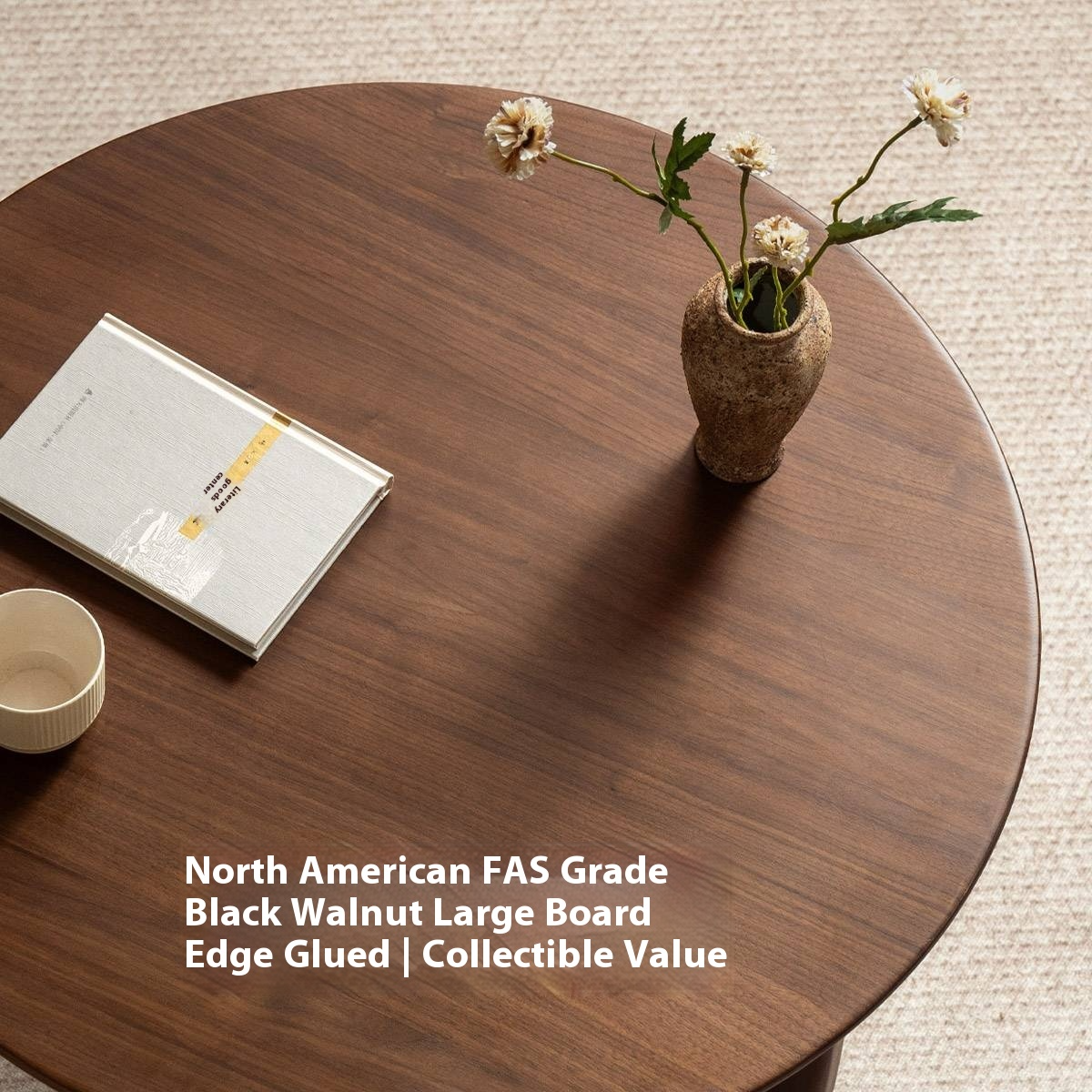 Black Walnut, Oak Solid Wood Rattan Modern Coffee Table