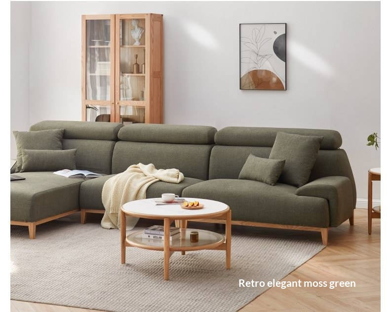 Sectional Sofa with Adjustable Headrest and Hidden Chaise Storage Ash wood legs