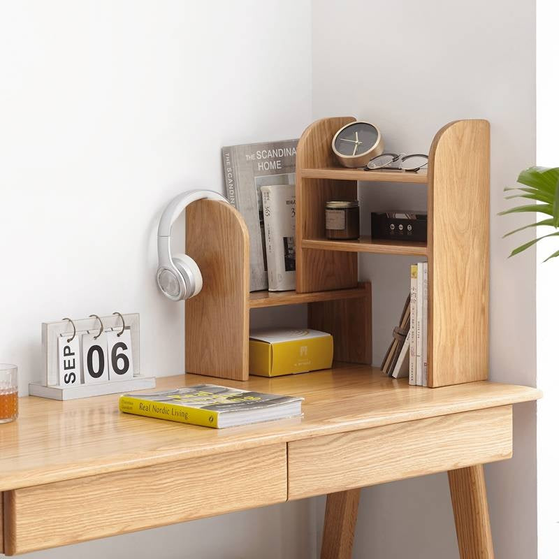 Solid Rubberwood, Oak Solid Wood Bookshelf Retractable