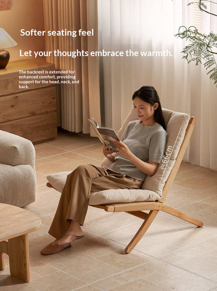 Oak Solid Wood Rope Weave Lounge Chair, Danish Mid Century Scandinavian Accent Chair