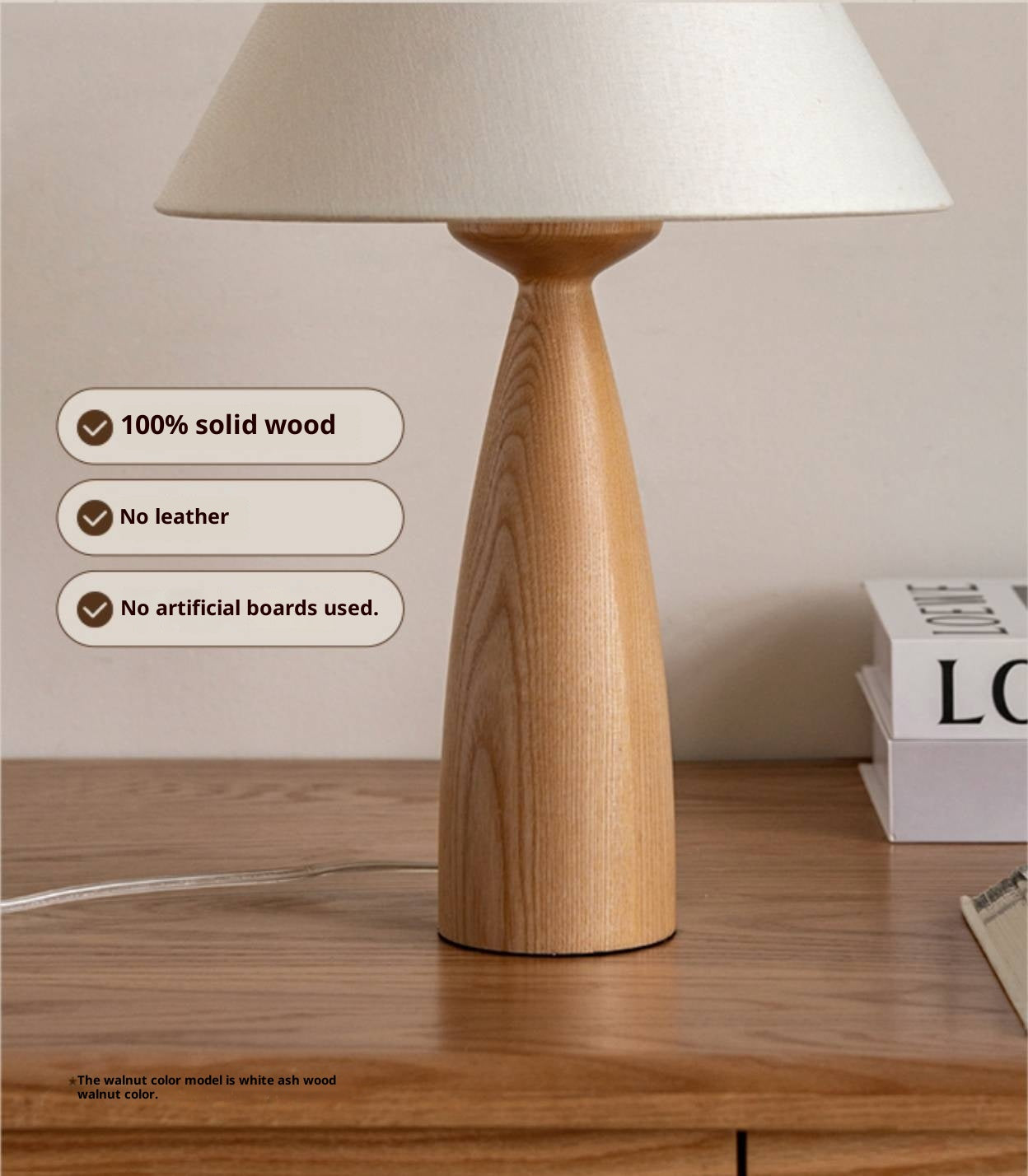 Ash Solid Wood Vintage Style Desk Lamp