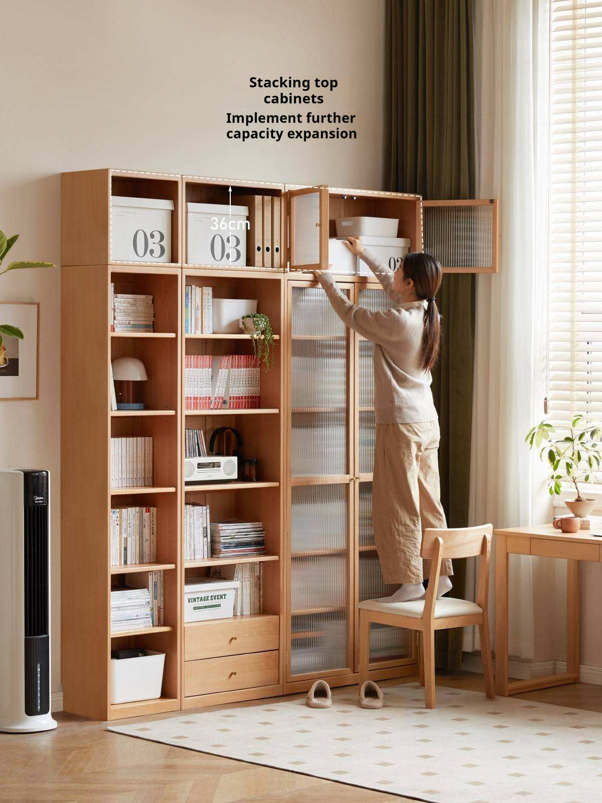 Beech Solid Wood Bookcase Combination Cabinet